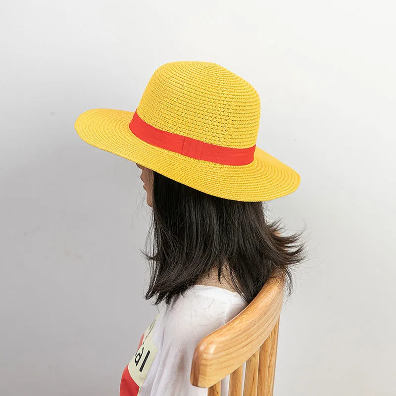Parent-child Straw hat Performance Animation Cosplay Accessories Summer Sun  Cap Yellow Sailing Fishing For Girls Boys