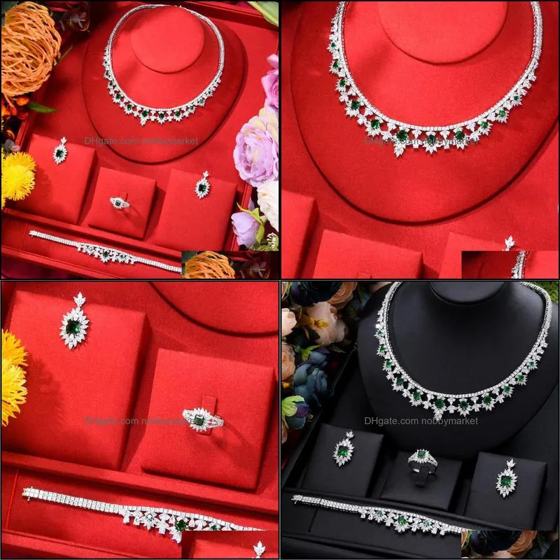 Earrings & Necklace GODKI Trendy 4PCS Luxury Square Statement Jewelry Set For Women Wedding Cubic Zircon CZ African Dubai Bridal