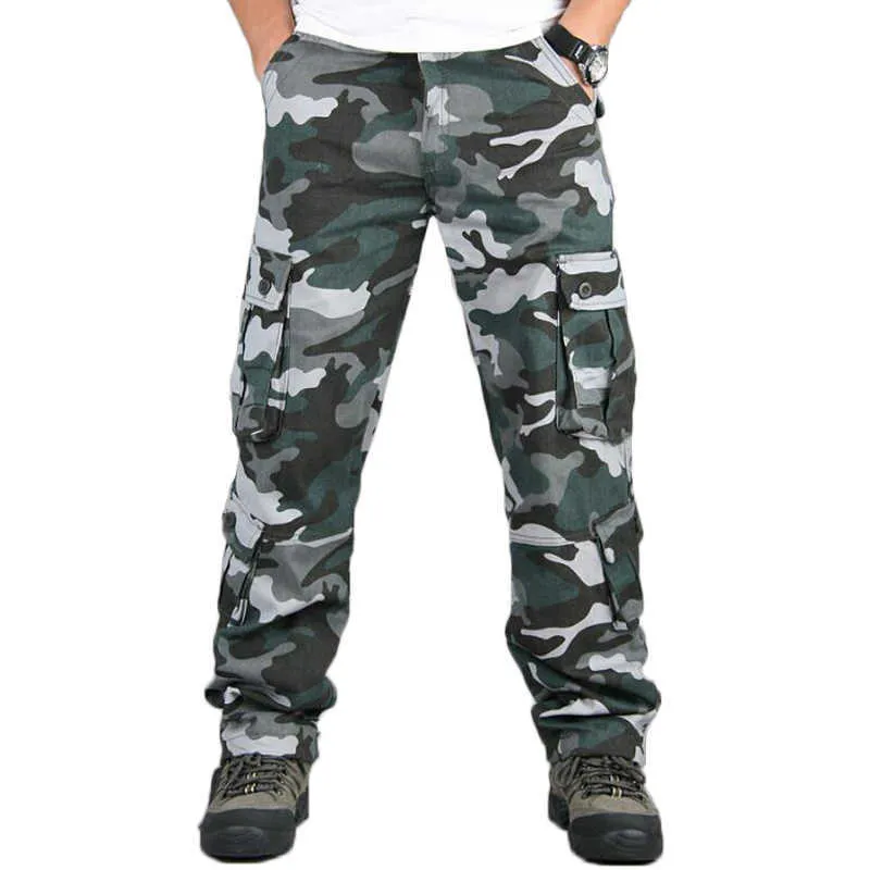 Cama Calças Homens Multi Multi Pocket Cargo Calças Hip Hop Jogos Macacões Urbanos Outwear Camuflagem Calças Táticas Atacado 210616