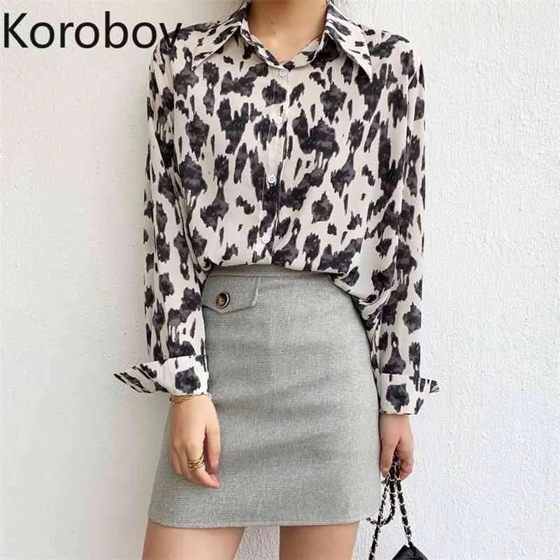 Korobov Vintage Langarm Leopardenmuster Frauen Blusen koreanische lässige weibliche Hemden Sommer Neuer Blusas Mujer 210430