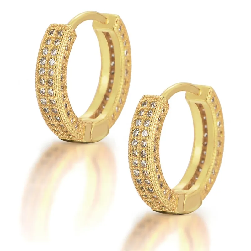 Fashion Hip Hop Stud Earrings Hoop Ring Studded with Zircon Bling Shinny Gold electroplating Ear Studs