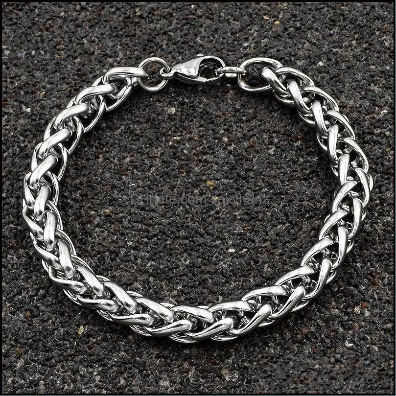 bracelets Men Bracelet Silver Color Rvs Tarwe Link Chain Bracelets Men`s Jewelry Hip Hop Poison 4/5/6 /8mm Rock PUNK 443 Z2