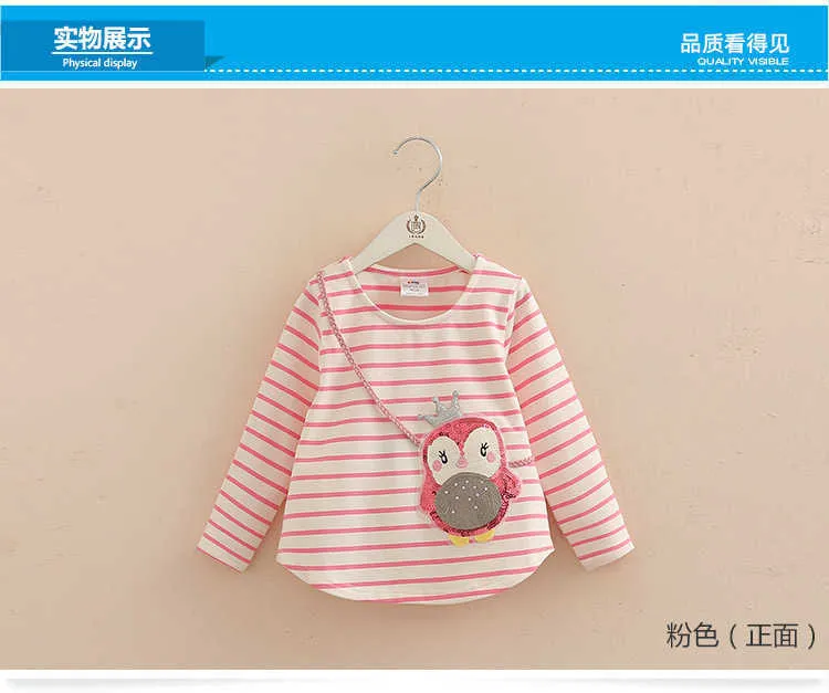 Children Penguin Tops Hot Sale Spring Autumn Kids Clothes Long Sleeve O-Neck Strip Girl Long Sleeve T Shirt (3)