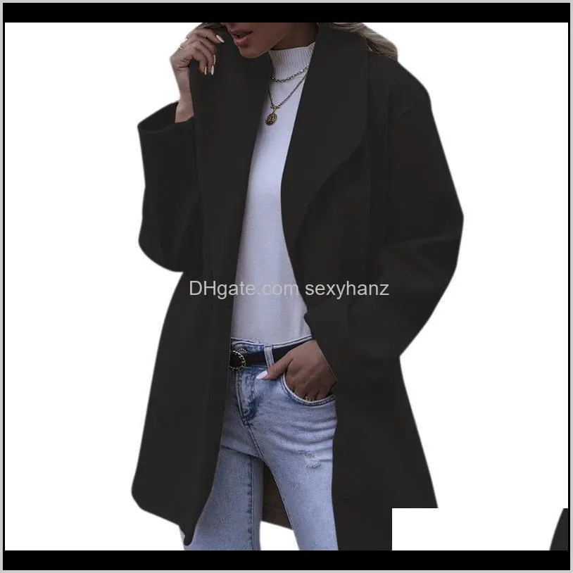 plus size women blends coats pure color long sleeve hooded outerwear autumn winter new fashion midi abrigos mujer invierno 2021