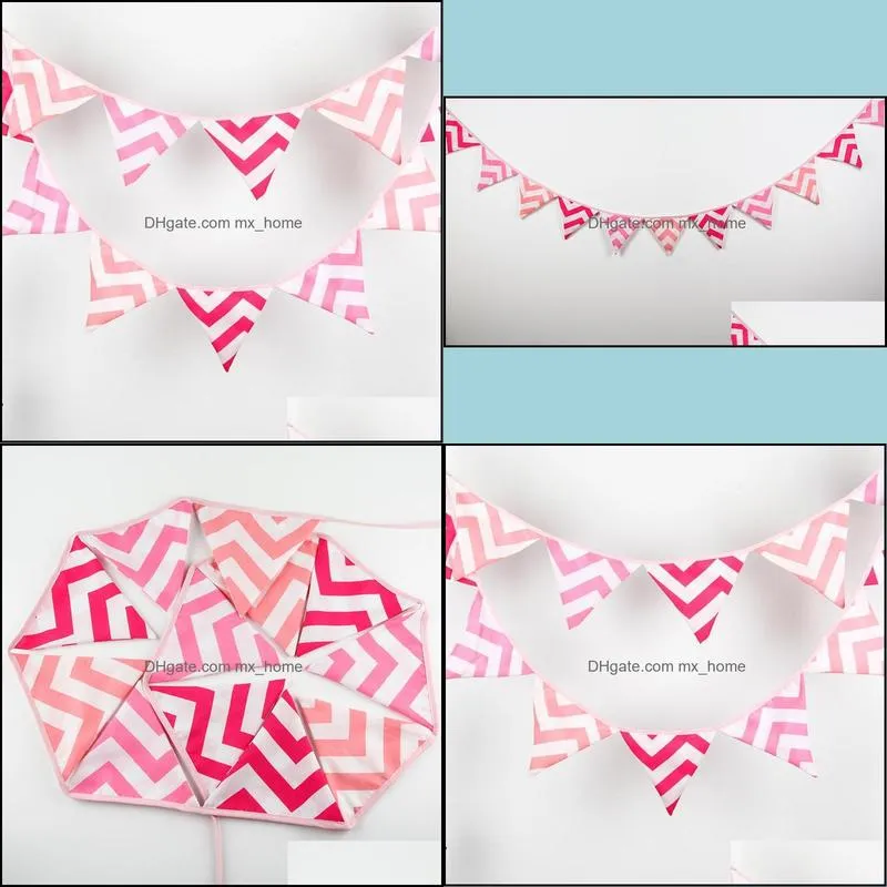 Wholesale- 3.2M Pink Wave Fabric Bunting Flags Handmade Personality Wedding Birthday Party Decoration Banner Customize Garland1