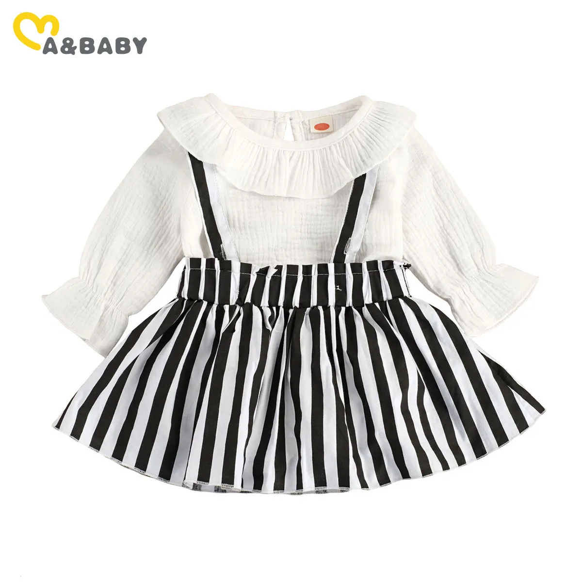 0-24m Primavera outono nascido bebê menina bebê roupas conjunto ruffles manga comprida romper saias listradas macacões de macacão 210515