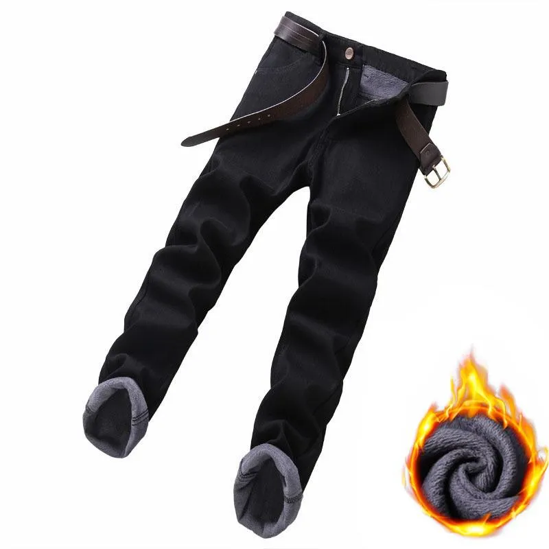 Jeans pour hommes 2021 Hommes Hiver Noir Épais Chaud Polaire Grande Taille Slim Smart Casual Denim Pantalon Mode Élastique Pantalon Droit