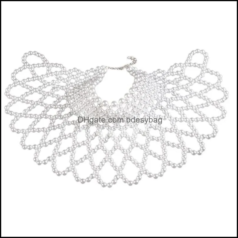 Chains Women Imitation Pearl Beaded Bib Choker Necklace Body Chain Shawl Collar Jewelry Female Party Luxurious Decorative Costume