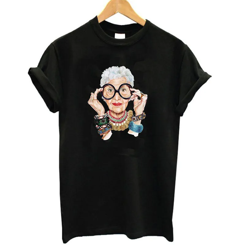 Sommar Tumblr Fashion Old Women Print T Shirt Kvinnor Bomull O-Neck Kortärmad Toppar För Kvinnor Kawaii Tshirt 210518