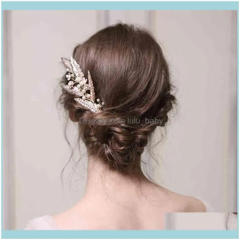 Simple Leaf Wedding Comb Piece Pearls Women Jewelry Handmade Bridal Accessories Hair Ornament