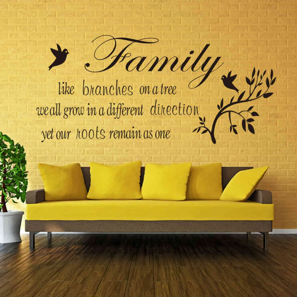 Personnages "Famille" Branche Oiseau NOUVEAU Salon Toile de Fond amour décoration de la maison sticker mural 28*57CM 210420