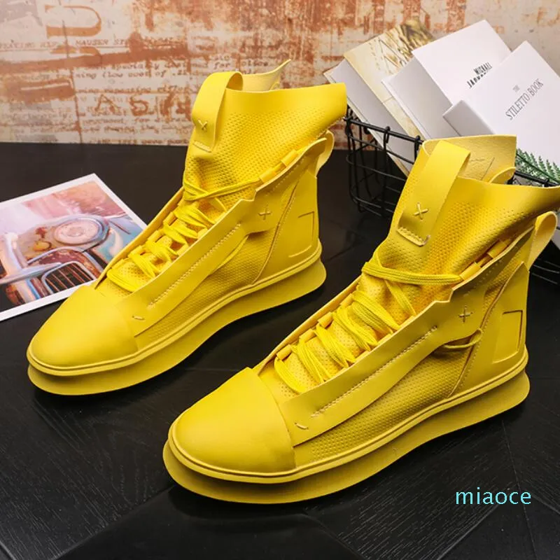 Designer Triplo Comfortable Moda Homens Amarelo Botas Casuais High Top Lace Up Tending Man Platform