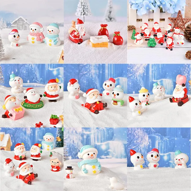 Objets décoratifs Figurines 1/2pc Résine Décoration De Noël Père Noël Bonhomme De Neige Arbre Micro Paysage Modèle DIY Miniature Jardin Maison