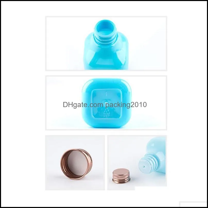 200ML Empty Square Cosmetic Containers DIY SPA Bottle Plastic Metal Lid Cosmetics Packing Refillable Plastic Bottle