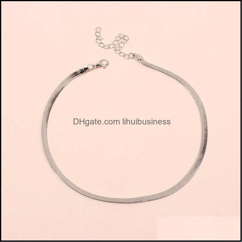 2021 Gold/Silver Plated Adjustable 5MM Flat Snake Chain Herringbone Choker Necklace Simple Dainty Jewelry for Women 15