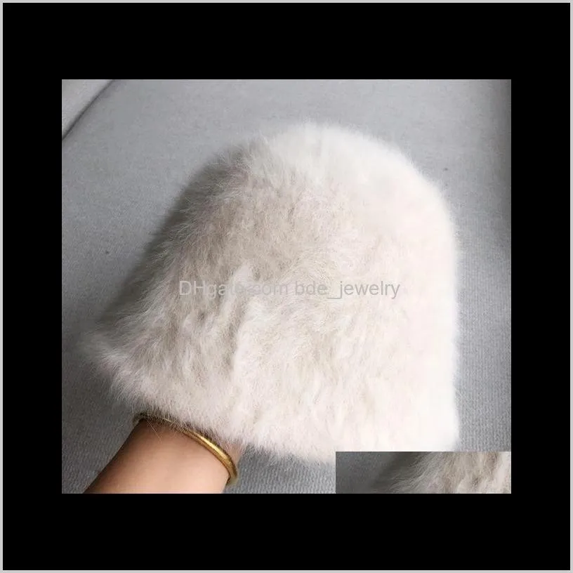 hat winter women`s fashion solid color fur hat bucket cap fisherman`s retro knitted wool basin bucket