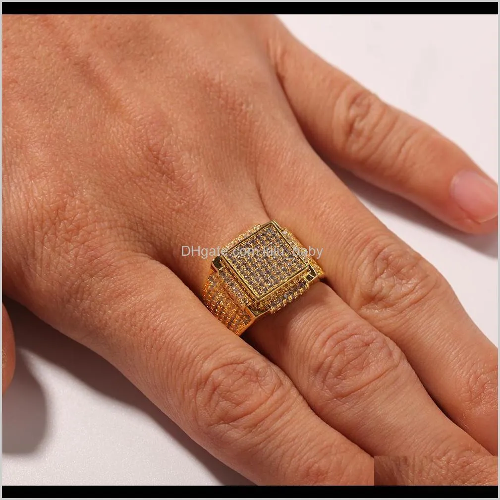 sparkling cubic zirconia diamonds copper exaggerated square ring for men women fashion new luxury designer hip hop jewelry