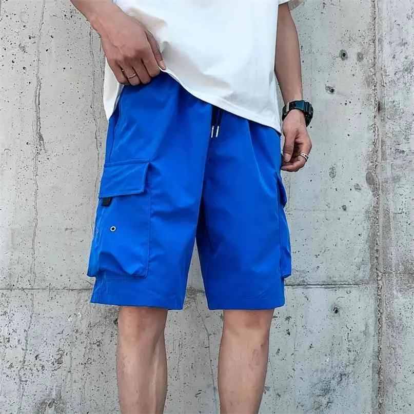 Plus Size Summer Blue Cargo Shorts Men Streetwear Multi Pockets Baggy