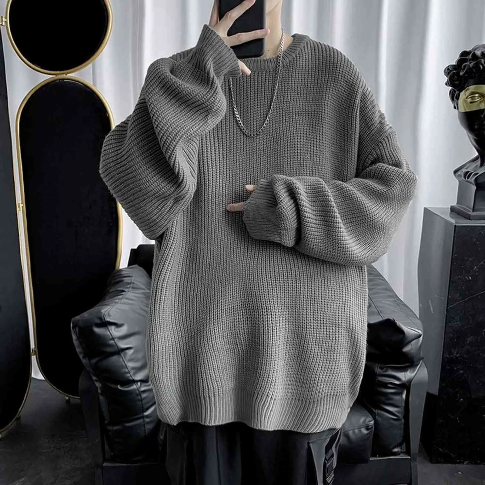 Homens Corean Fashion Sweaters Cor Sólida Sweater Sweater Homens de Manga Longa Camisas de Inverno Outono Homens Streetwear Pullovers 211109