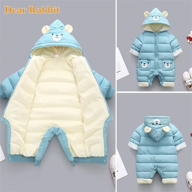 born Panda Baby clothes Winter Hooded Rompers Thick Cotton Warm Outfit Jumpsuit Overalls Snowsuit Children Boy Clothing 211229