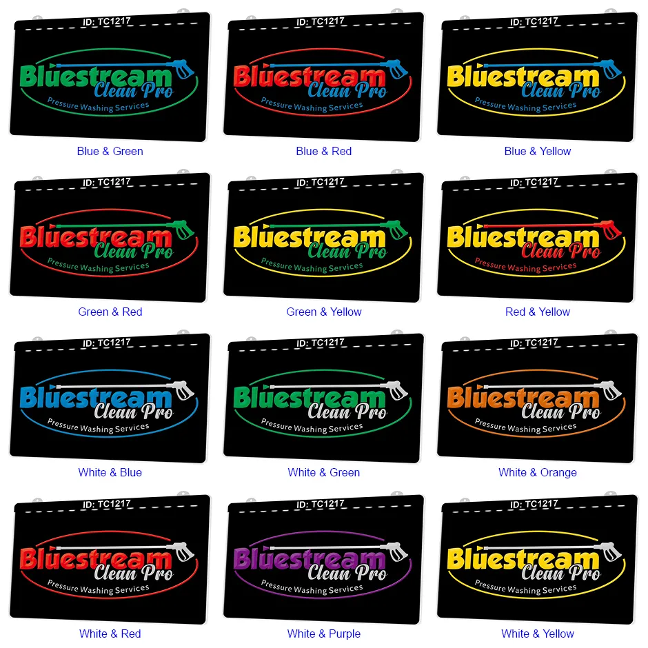 TC1217 Bluestream Clean Pro Servizi di lavaggio a pressione Insegna luminosa Incisione 3D a due colori