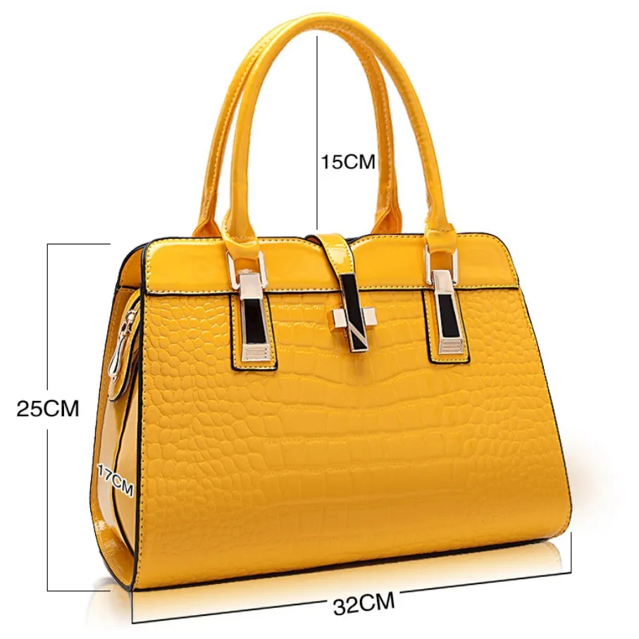 Fashion patent leather handbags outdoor leisure all-match womens tote bags crocodile pattern design large capacity shoulder bag