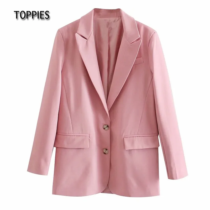 Toppies Mode Rosa Blazer Frau Anzug Jacke Einreiher Damen Formale Blazer Büro Mantel 210412