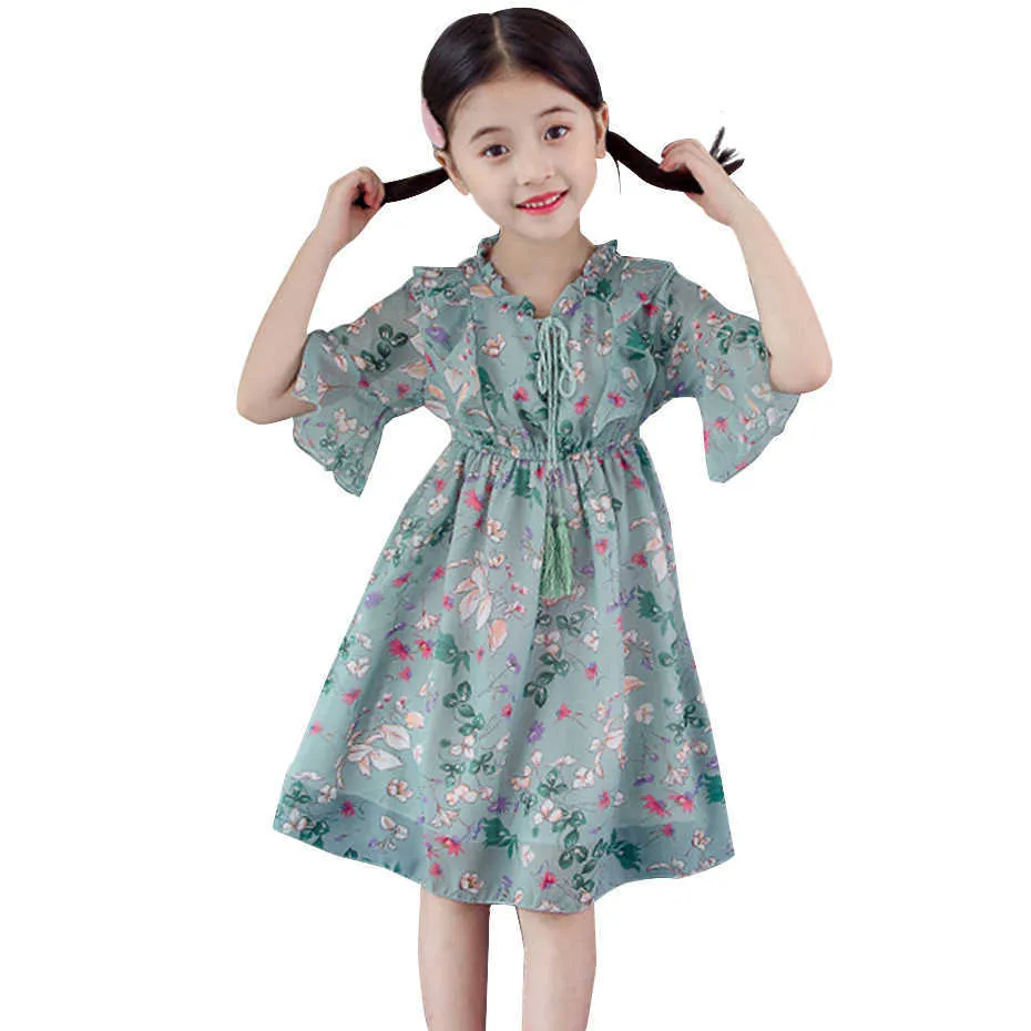 Девушки Летнее платье Повседневная стиль для цветочных узор Детские ES подростковый костюм 6 8 10 12 14 210528