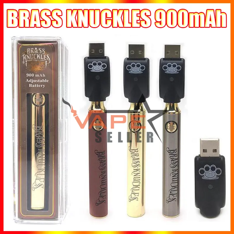 E Cigarettmässan Knuckles Battery 900mAh Gold Wood Slory förvärmande batterier Justerbar spänning Vape Pen BK 510 Trådpatron