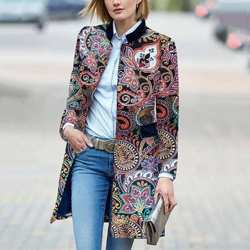 Printed Women's Long Sleeve ladies overcoat