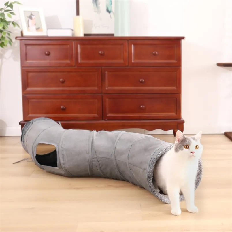 Collapsible Cat Tunnel Toys Play Durable Suede Hideaway S Shape Pet Crinkle with Ball Kittern Toy 211122