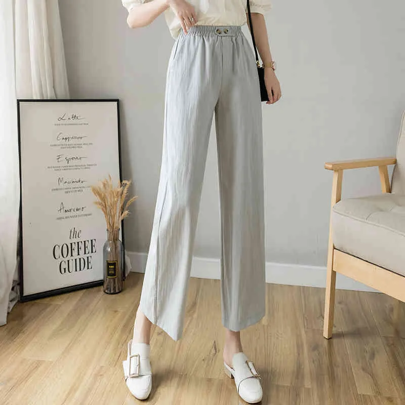 Casual Cotton Linen wide leg Beach pants bohemian loose female vintage high waist Solid color straight trousers women 210512