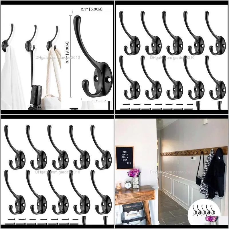 40# 10 pack heavy duty dual coat hooks wall mounted with 30 screws retro double utility rustic hooks for coat scarf bag, towel