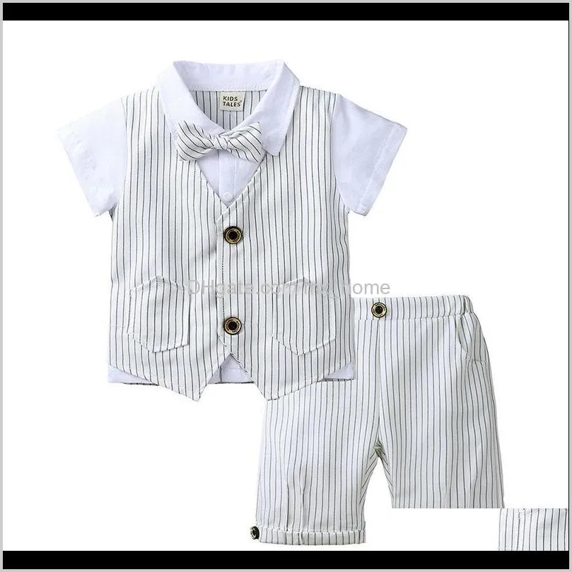 kids boys clothing sets 5 designs bow tie knot shirt stripe shorts button solid pants clothes england style summer 9m-4t