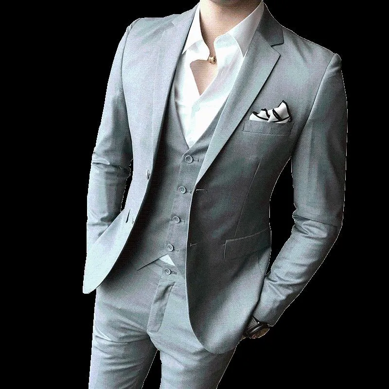 Men's Suits & Blazers 2021Jacket+vest+pants Long-term Stock Two-button Suit Korean Style Slim Three-piece Men