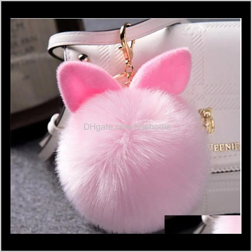 cute keychain fluffy bunny toys ear keychain rabbit key chain fur woman bag charms keyring pom pom car pendant pompom holder jewelry
