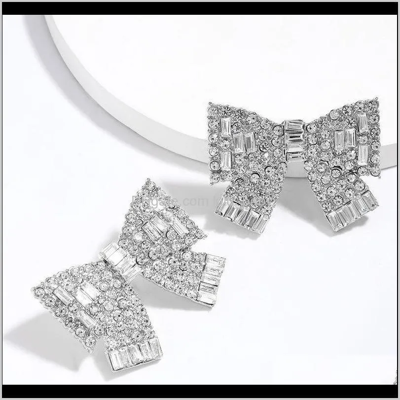 personalized alloy diamond rhinestone full diamond super flash bow earrings female girl temperament earrings cold wind