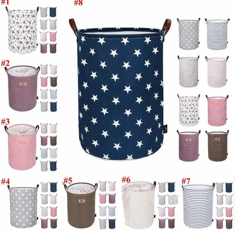 Cesto de armazenamento dobrável Sacos de armazenamento portátil Kids Brinquedos Saco de Armazenamento Bins Impresso Sundry Bucket Canvas Bolsas Roupas Organizador Tote ZGY57