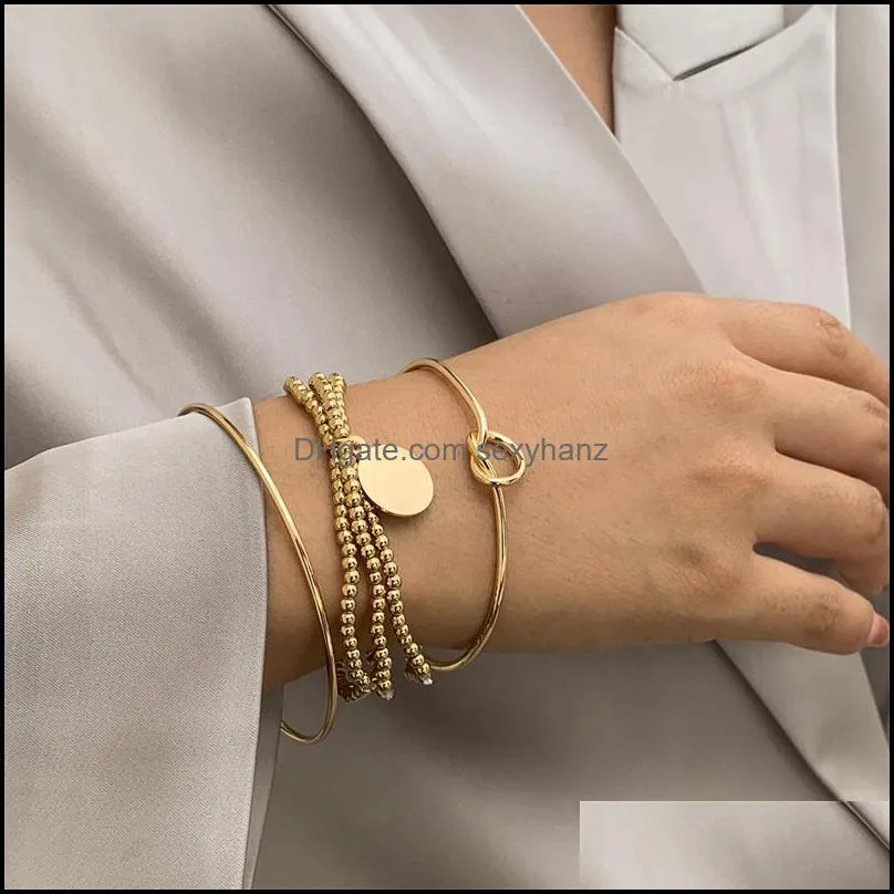 Yamog Smooth Circle Ring Beaded Strands Bangle Women Metal Cross Knot Gold Bracelets European Business Style Round Hand Ornaments