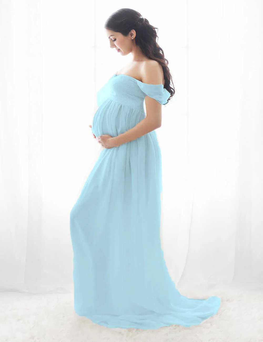 Shoulderless Maternity Dress For Photography Sexy Front Split Pregnancy Dresses For Women Maxi Maternity Gown Photo Shoots Props (7)