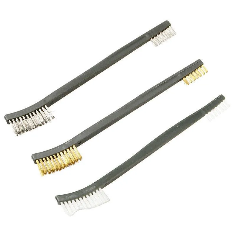 3pcs Steel Wire Brush Set Universal Tactical Jakt Rifle Cleaner Färg Ta bort dubbla huvudmetallskrubbande poleringsborstborstar