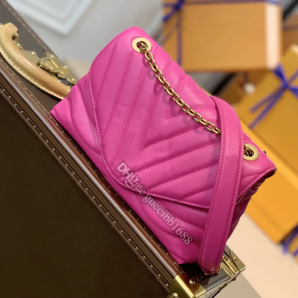 Hochwertige Damen-Schultertasche aus echtem Rindsleder in Rosa von 7A, New Wave, Zig Zag, gesteppt, kleine Geldbörsen, Handtaschen, Umhängetaschen, Designer-Taschen mit Datumscode-Box