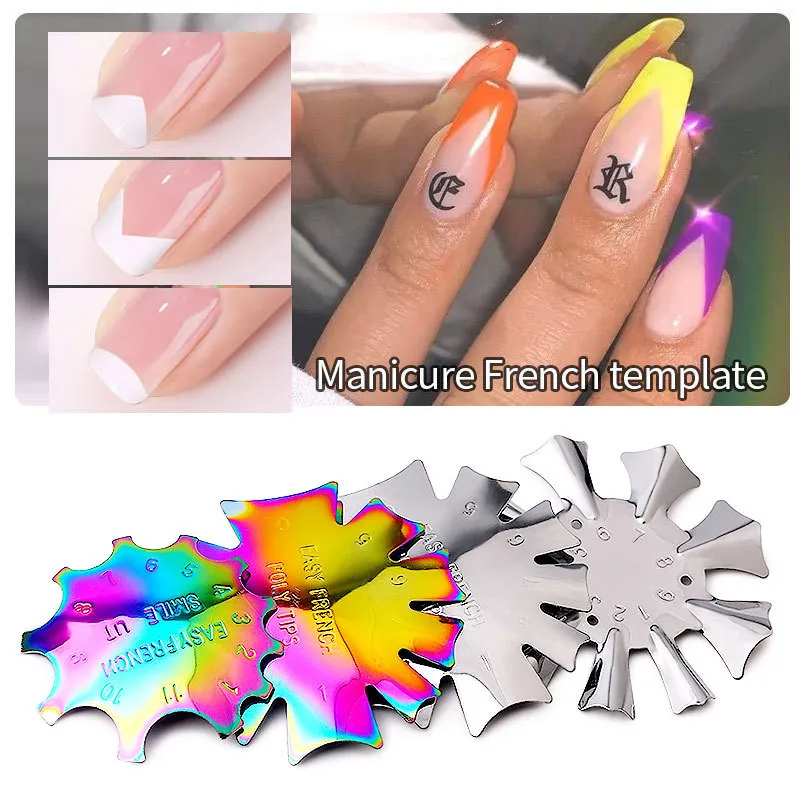 Rostfritt stål Easy French Line Nail Tool Templates Cutter Stencil Edge Trimmer Multi-Store Manicure Nails Art Stying Tools