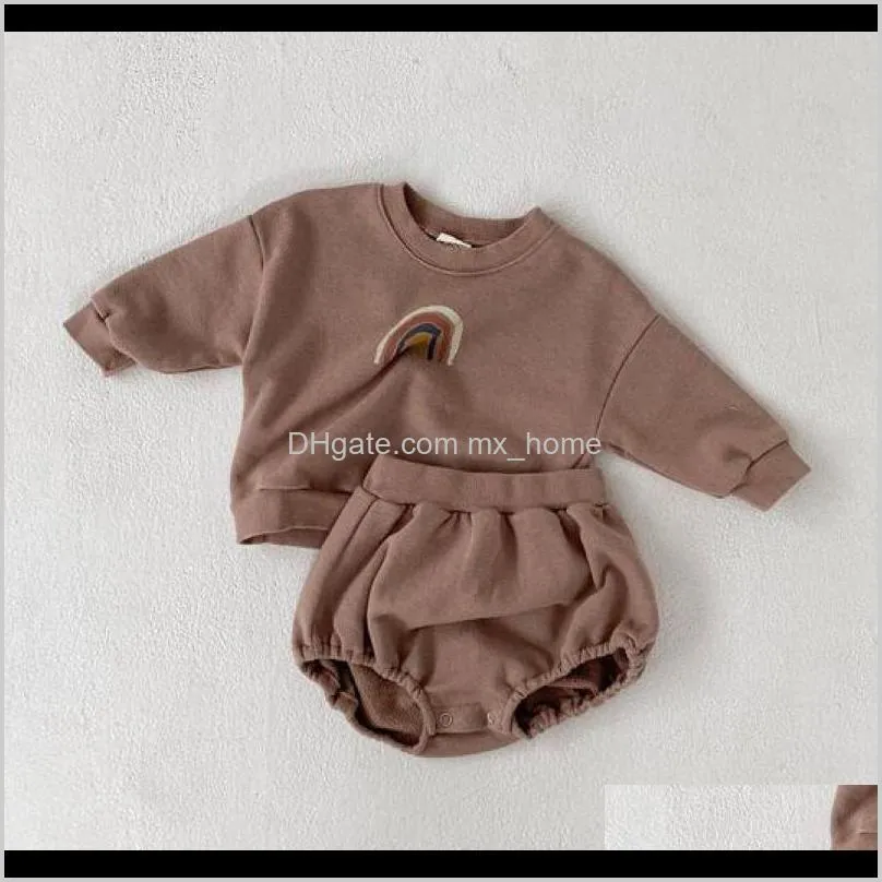 baby boys and girls rainbow clothing set kids casual long sleeve rainbow pullover sweatshirt tops + shorts children clothes set 201023