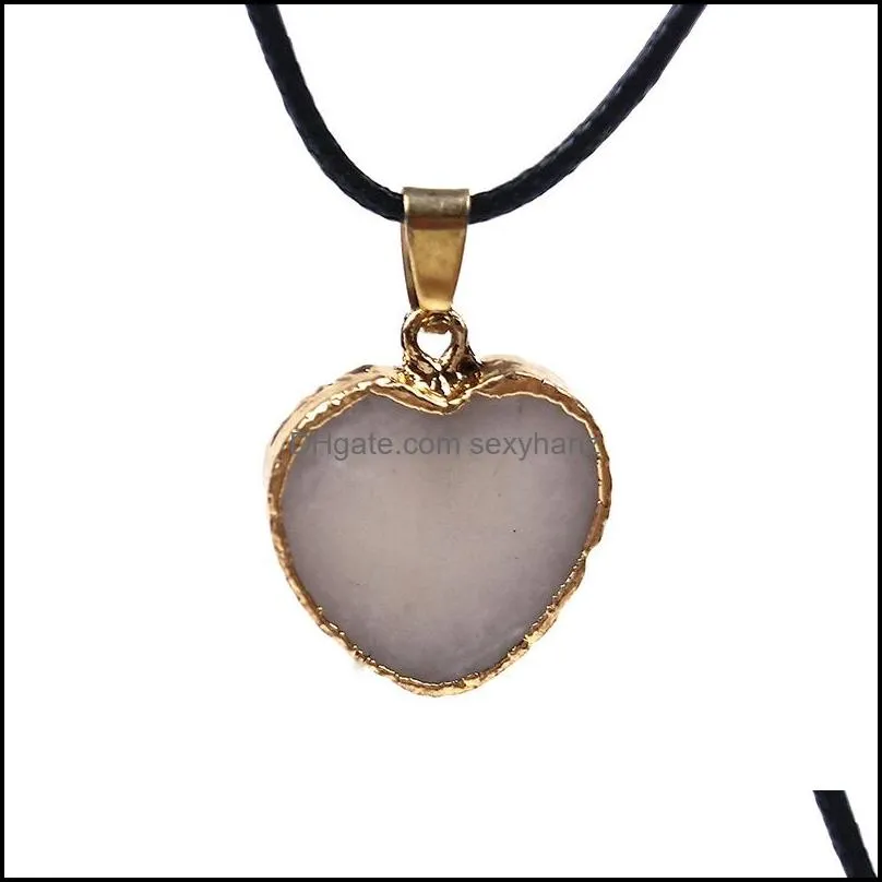 6 Colors Natural Agate Peach Heart Pendant Necklace Crystal Cluster Necklace Ladies Party Decoration Fashion Jewelry GWA10741