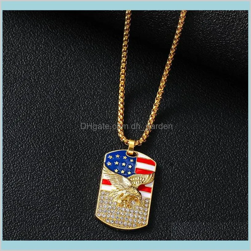 Fashion Hiphop Gold American Flag Eagle