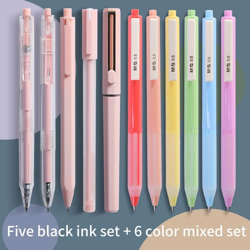 MG Cute Morandi GEL Pen Set Быстрые сушка Kawaii Цвет / Наконечник иглы 0.35 мм / 0,5 мм Черные чернильные школьные Канцтовары Пилены