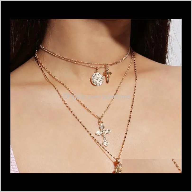 blingbling retro exaggerated personality, stylish multi-layereditem, simple virgin cross pendant necklace two colors to choose!