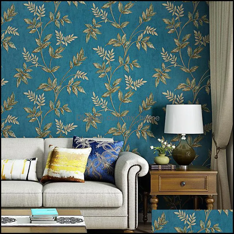 simple european fabric style unwoven wallpaper warm bedroom 3 D living room tv background wallpaper home