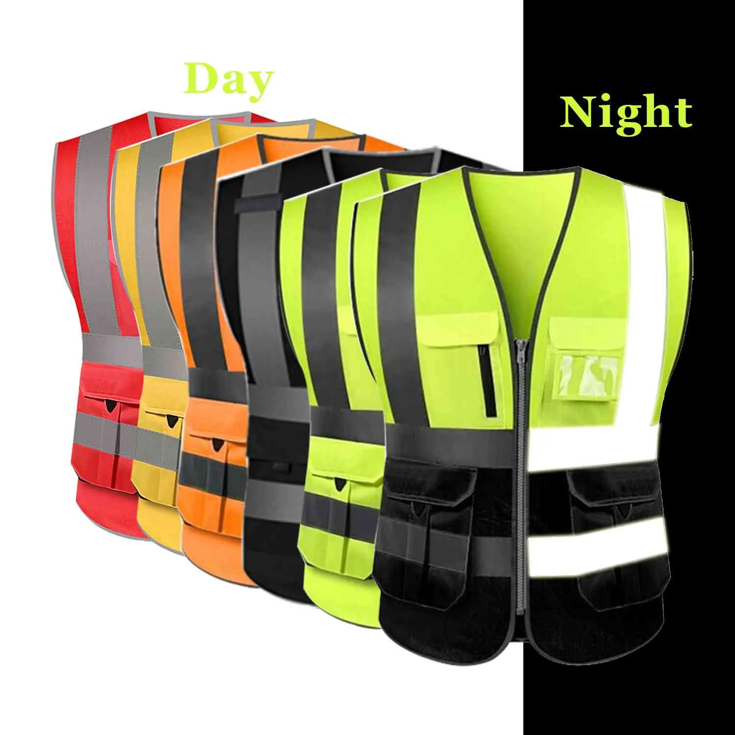Hi Visibility Safety Vest With Reflective Strips And Zipper Pockets Construction Work Uniform Securities Clothing ANSI Class 2